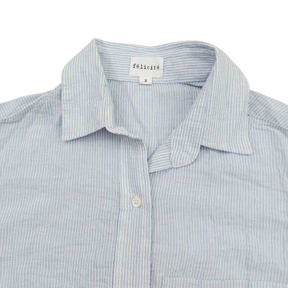 Felicite Maxi Shirtdress Womens 2 Blue Seersucker Stripe Cotton Blend Soft Gauze - Picture 3 of 12